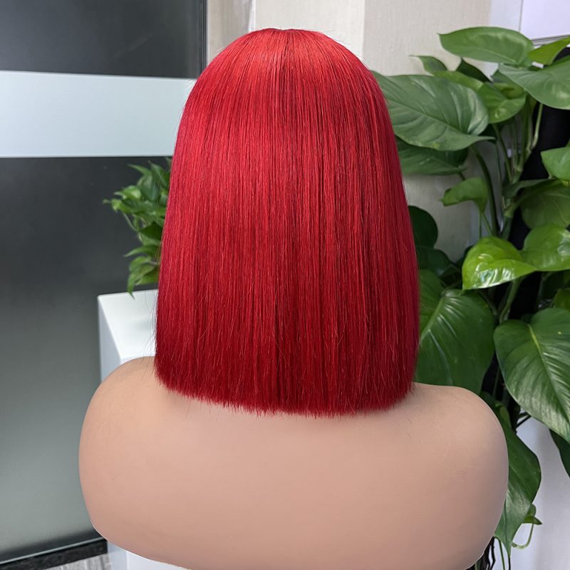 2x6 Red Colored Straight BOB Lace Closure Virgin Human Hair Wig - 图片 4